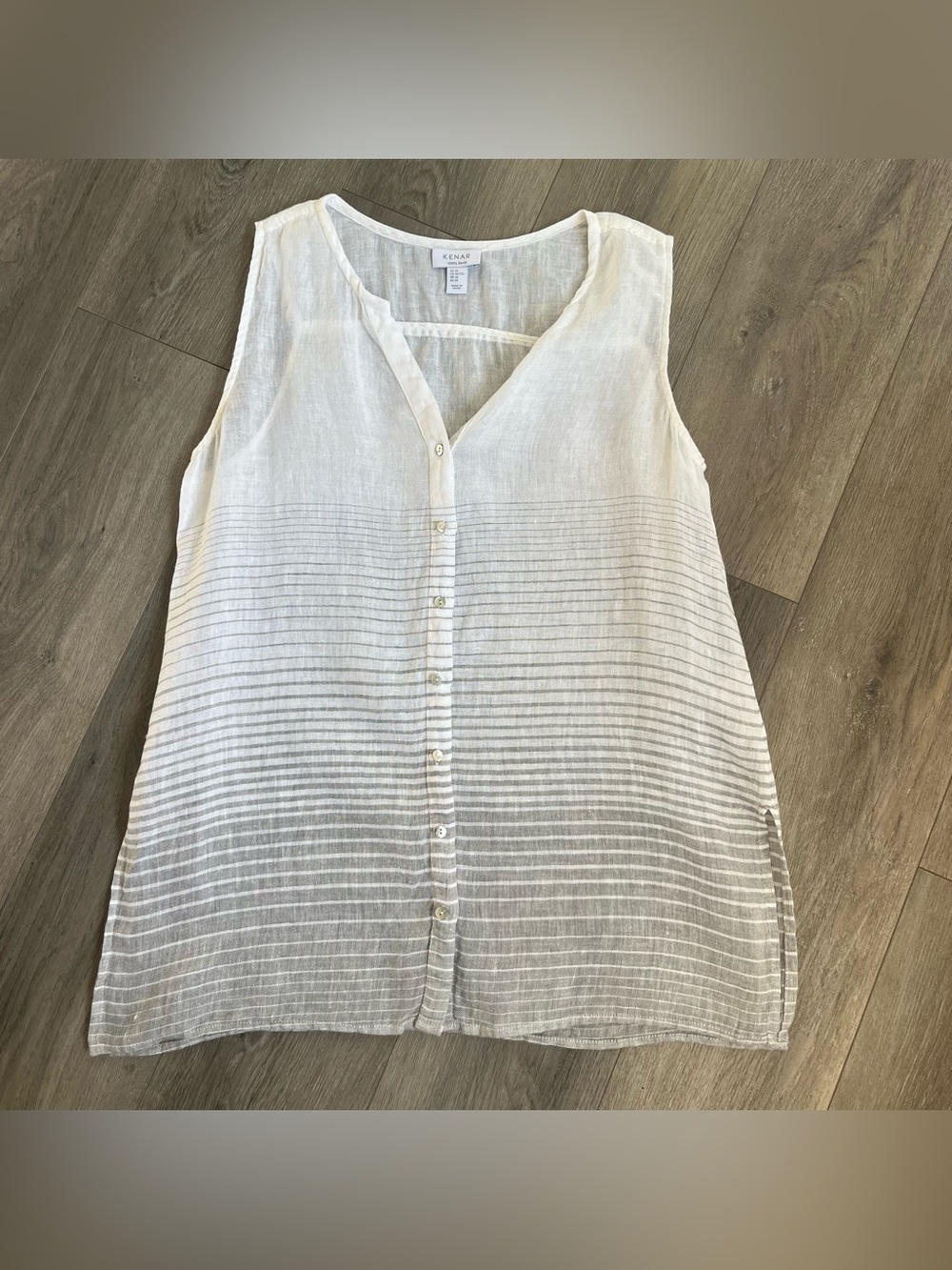 Kenar Linen Blend Sleeveless Striped Button Front Top Size M
